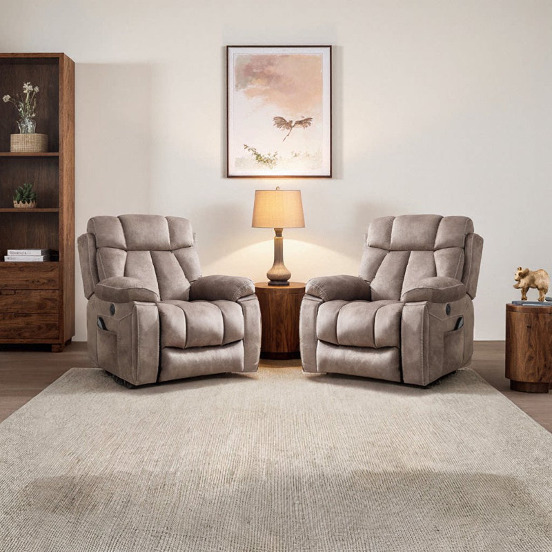 Fauteuil massant et inclinable électrique chauffant en chenille de 41,3 po de largeur, Microfibre / microsuède taupe