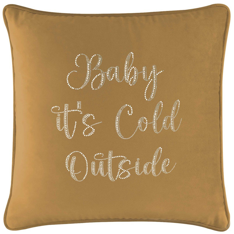 Sparkles Home Baby It's Cold Outside Throw Pillow | Rhinestones | Feather Fill | Luxury, Square 20", Gold Velvet