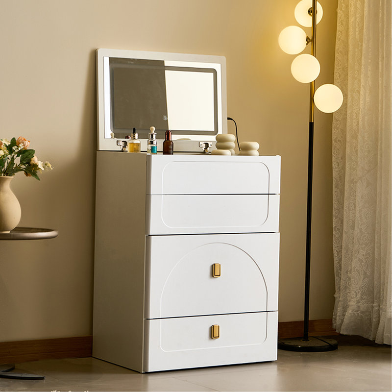 3 In 1 White Makeup Vanity Desk With Drawers, Flip Top Mirror, Cushioned Stool, - Colour Led Lighting, And Hidden Storage For Bedroom Visual Desktop