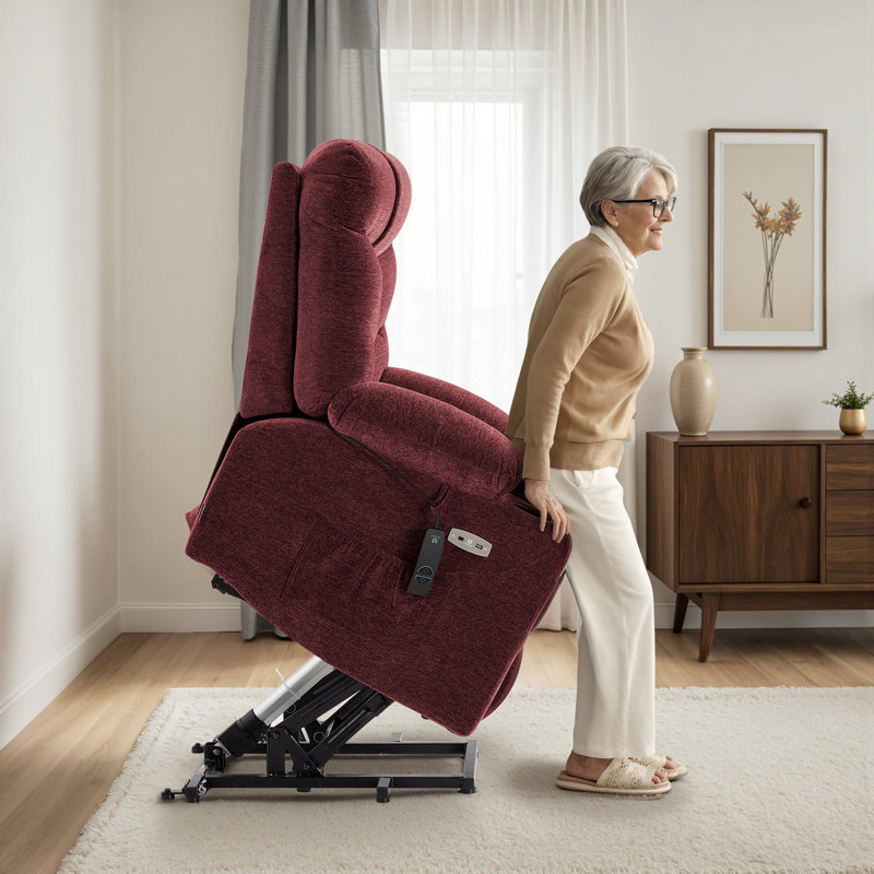 19.7" Seat Wide Small Power Lift Recliner Chair with Extended Footrest & USB and Type-C Charge Ports, Burgundy