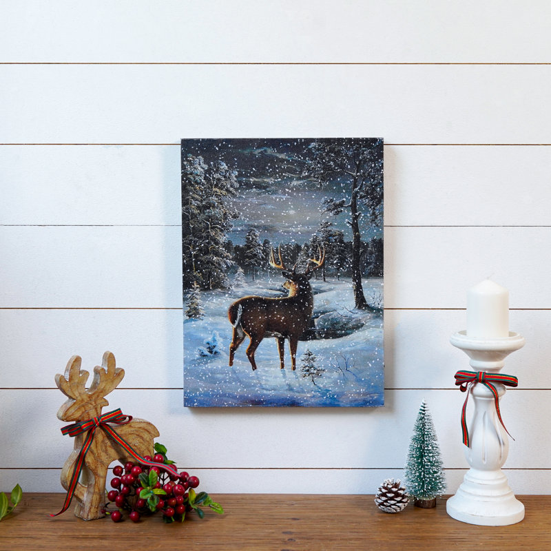 «Led Lighted Winter Forest Deer», impression sur toile tendue