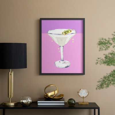Neon Martini Framed Print - Solid Wood