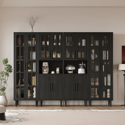 70.9'' H Book Cabinet Storage Bookcase Set, Bookshelf with Glass Door and Large Drawers
