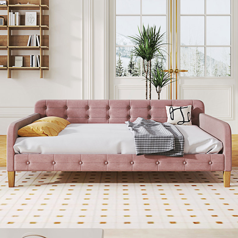 Lit de jour rembourré pleine grandeur de style moderne, Rose