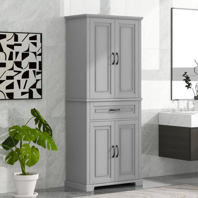 Armoire de rangement pour salle de bain avec portes et tiroir, plusieurs espaces de rangement, tablette réglable