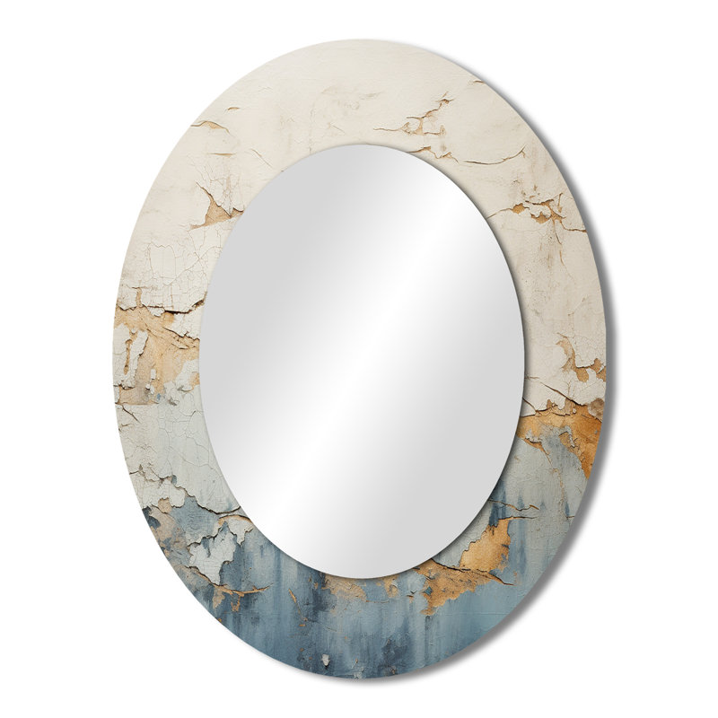 Gold And Blue Paint Fusion - Modern Oval Wall Mirror, 43" x 33"
