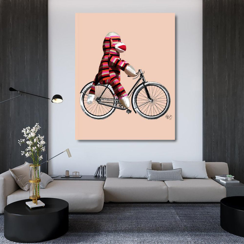 Art graphique sur toile tendue Trinx Fab Funky, titré: Chaussette à bicyclette (47_190843D) 190843D, H 45 po x l 36 po