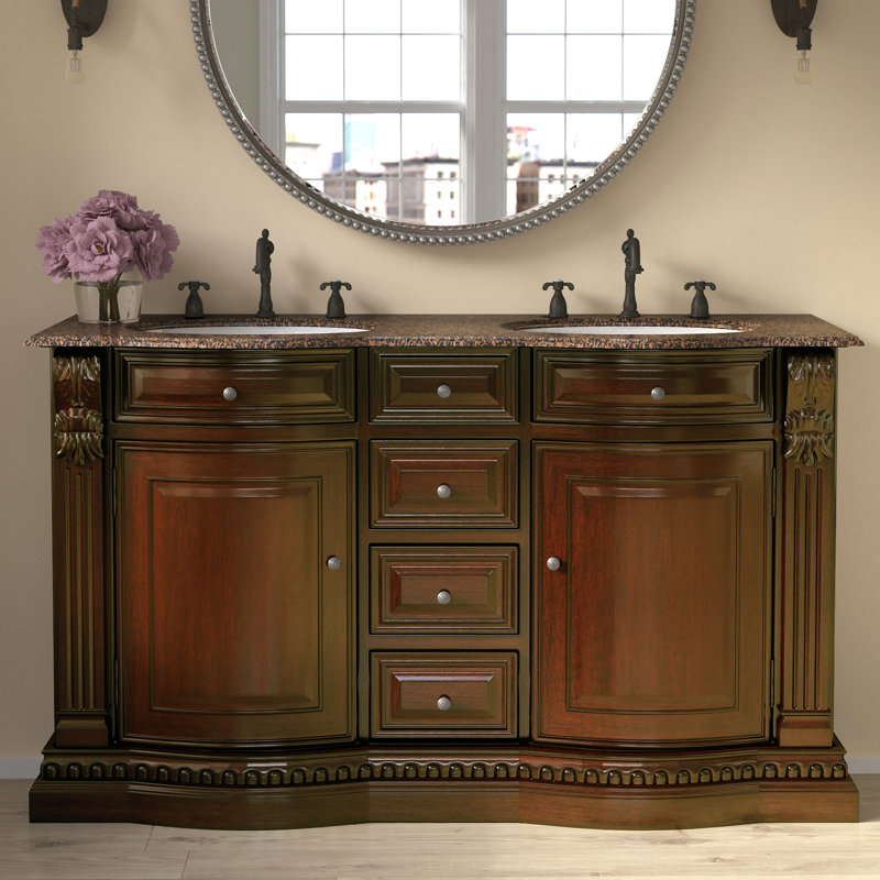 Ensemble de meuble-lavabo double 60 po Ramsel, Pierre granite baltique brune