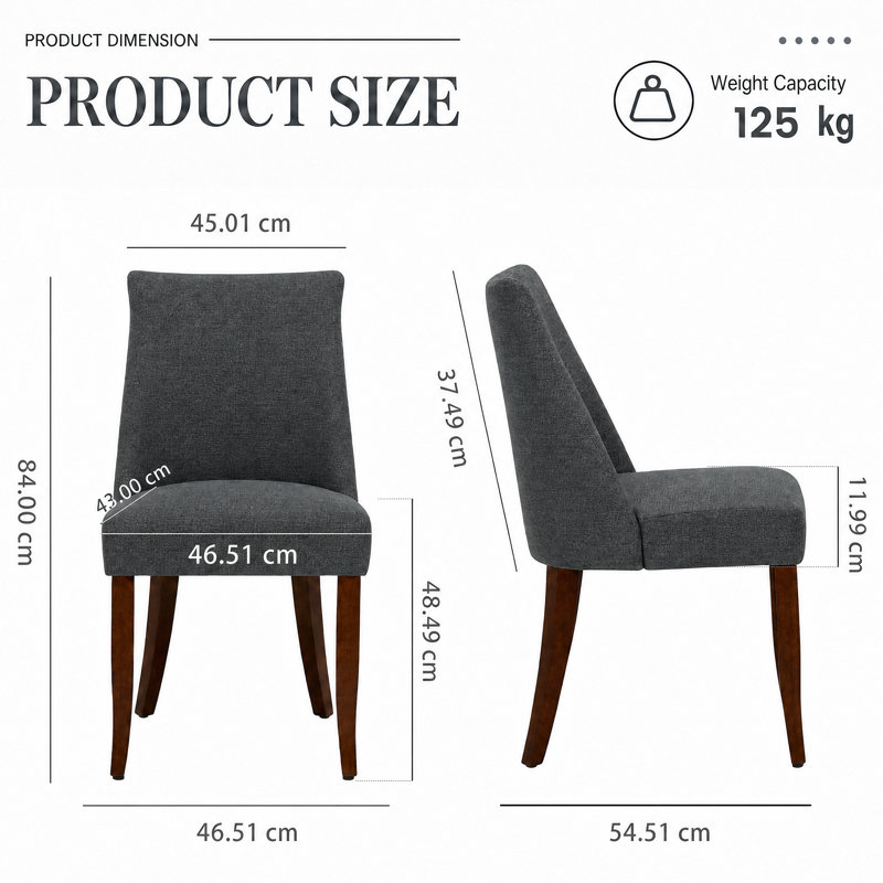 Parsons Upholstered Dining Chair Solid Wood Side Chair - Comfort & Style for Modern Homes, 46.5 x 54.5 x 84 cm, Dark Grey