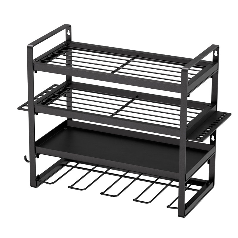 Support mural pour outils électriques, support de rangement à 4 couches avec 4 supports de perceuse, support d'outils et support de rangement avec tournevis, organisateur pour outils de garage, établi et atelier