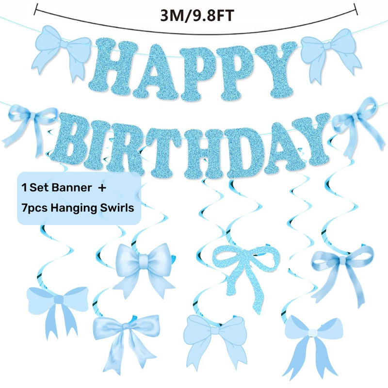 Bannière bleue et paillettes suspendues «Happy Birthday»