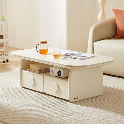 Cream-style round thick rock plate coffee table