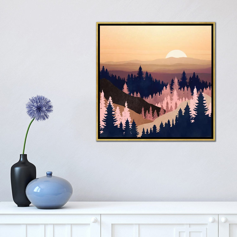 Summer Dusk - impression d'art graphique, Aucun mat, H 18 po x l 18 po x 1,5 po, Toile encadrée d'or