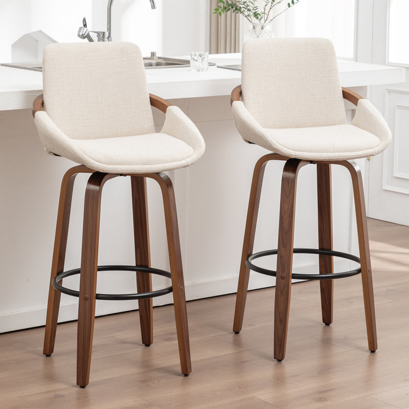 Swivel Upholstered Counter Stool, Beige, Bar Stool (76.2cm Seat Height)