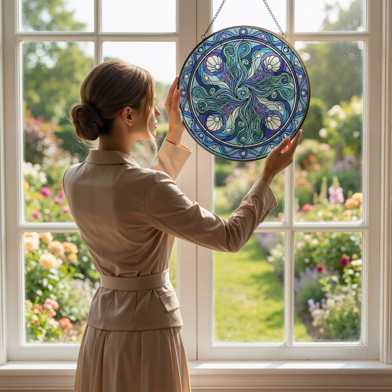 Panneau de vitrail Ocean Swirl, 7,8 heures, H 7,8 po