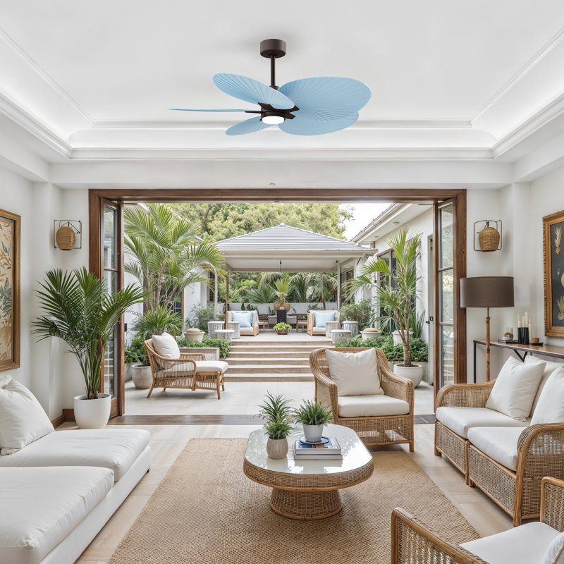 Alessandra - Ventilateur de plafond à cinq pales - DEL intégrée, Bleu clair, Bronze texturé