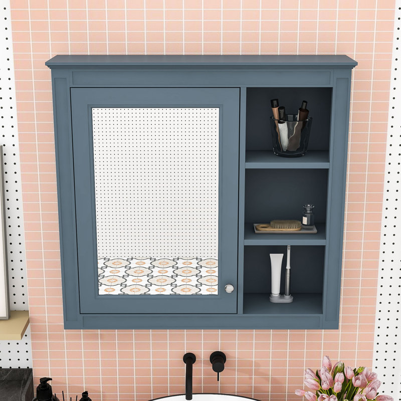 Armoire à pharmacie murale avec miroir et rangement dissimulé Xhoana, Bleu gris