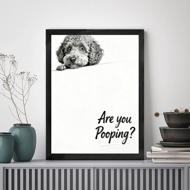 Caniche humoristique noir encadré «Are You Pooping? Art, impression amusante sur un cadre de salle de bain, H 11 po x l 9 po