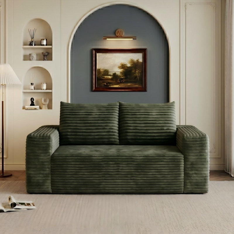 Boneless Corduroy Boneless Couch, Compression Sofa with Deep Seat, No Assembly Required, Comfy Loveseat Sofa with 2 Pillows, Sofa Couches for Living Room/Apartment