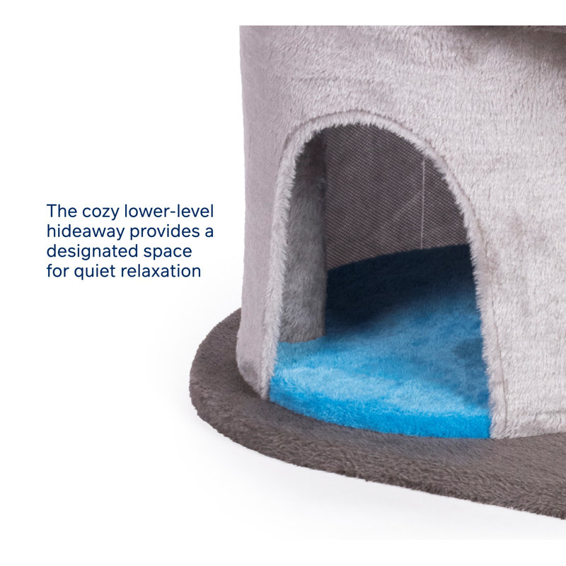 Gray and Blue Faux Fleece Castle Cat Tree with Perches