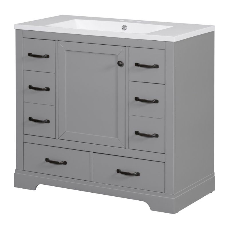 Ensemble de meuble-lavabo avec lavabo, six tiroirs, séparateur de tiroir multifonctionnel, tablette réglable, meuble-lavabo