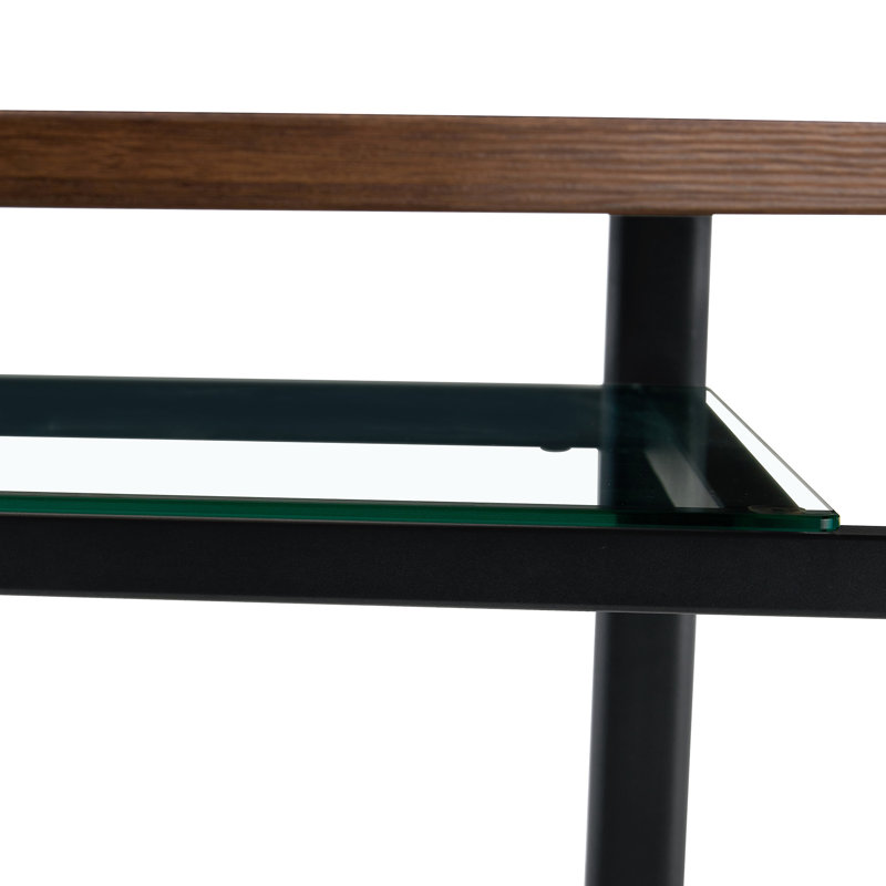 Table de salle à manger moderne avec incrustation de verre, conception de grain de bois spacieux pour la maison