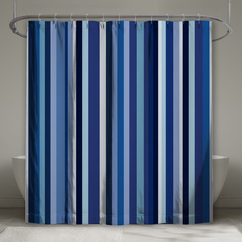 Rideau de douche à rayures - Motif de décor de salle de bain moderne, H 73 po x l 70 po , Rayé blanc / noir / bleu