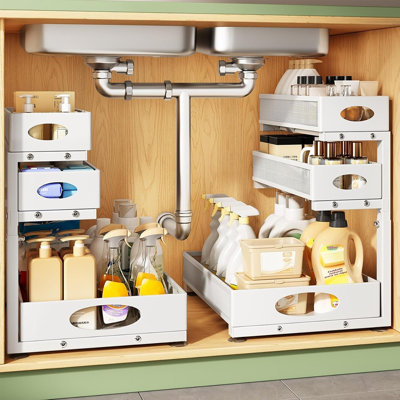 Organisateur sous évier avec tiroirs coulissants – Étagère de rangement pour meuble de salle de bain