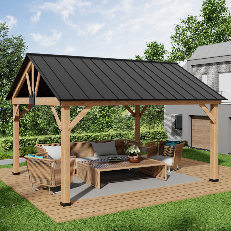 13 pi. X 15 pi Pavillon de jardin en bois massif avec toit en acier galvanisé et crochet de plafond