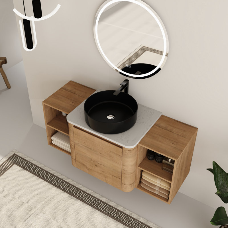 Ensemble de meuble-lavabo simple 48 po avec plateau en pierre reconstituée Eaton, 48", Noir
