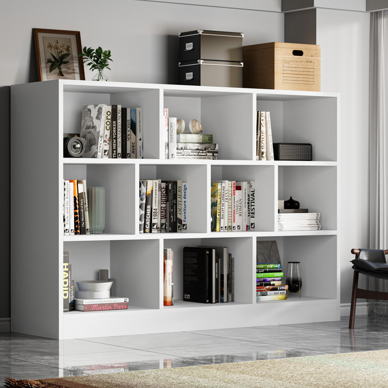 Presly 3  Tier Cube Bookcase Modern Bookshelf with 10 Cubes, (10 Shelves) 40.95"H x 55.12"W x 11.61"D, White