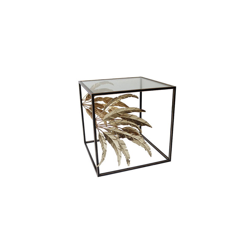 Aaditri Glass Top Block End Table