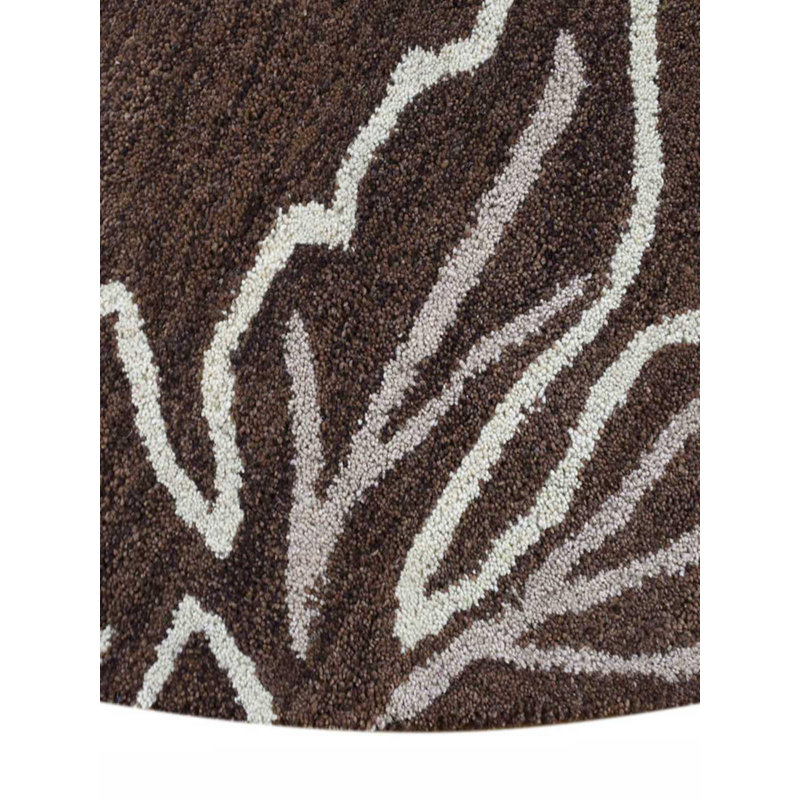 Tapis en laine touffetés à la main - forme ronde, brun, motif floral moderne, tapis épais antidérapants faits à la main pour le salon, la chambre à coucher
