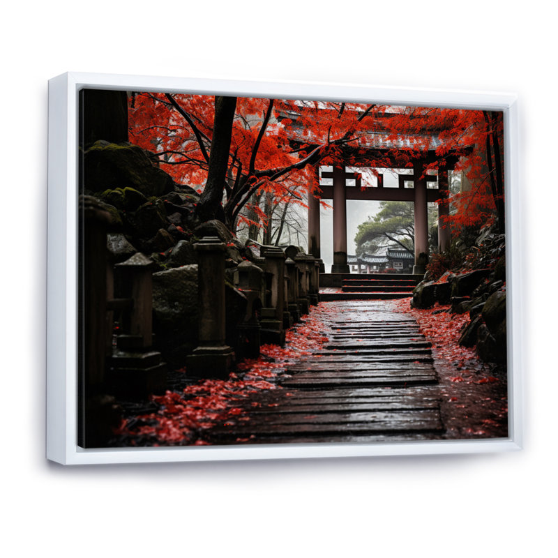 «Japon Art Red Torii Gate I», art mural sur toile japonaise, H 34 po x l 44 po x P 1,5 po, Cadre flottant blanc