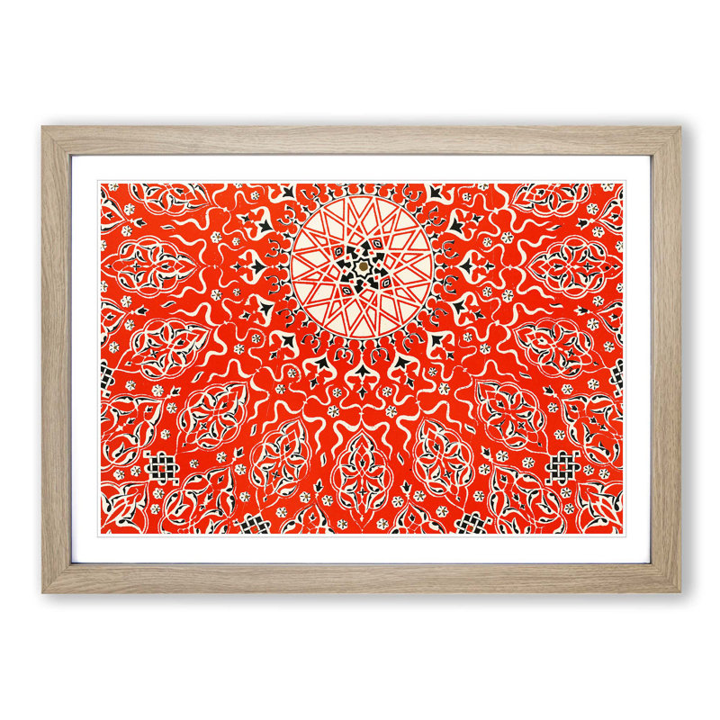 Antique Illustration in Orange by Owen Jones - Picture Frame Painting Print, 36cm H x 48cm W x 2cm D, Oak Framed