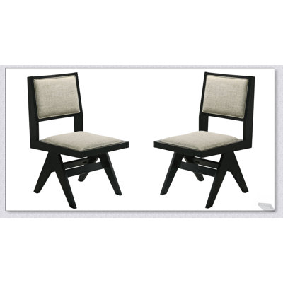 Contemporary Black Frame 2pc Dining Side Chairs with Light Gray Upholstery and Comfortable Arms for Elegant Dining