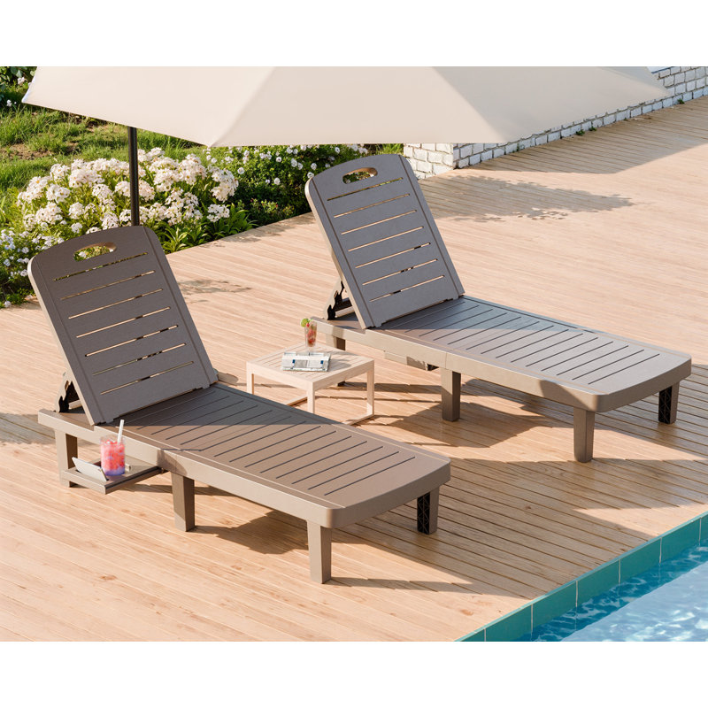 Chaises longues surdimensionnées en résine de 74 po avec dossier réglable à 5 niveaux et porte-gobelet pour piscine, patio, plage, cour (2 pièces)