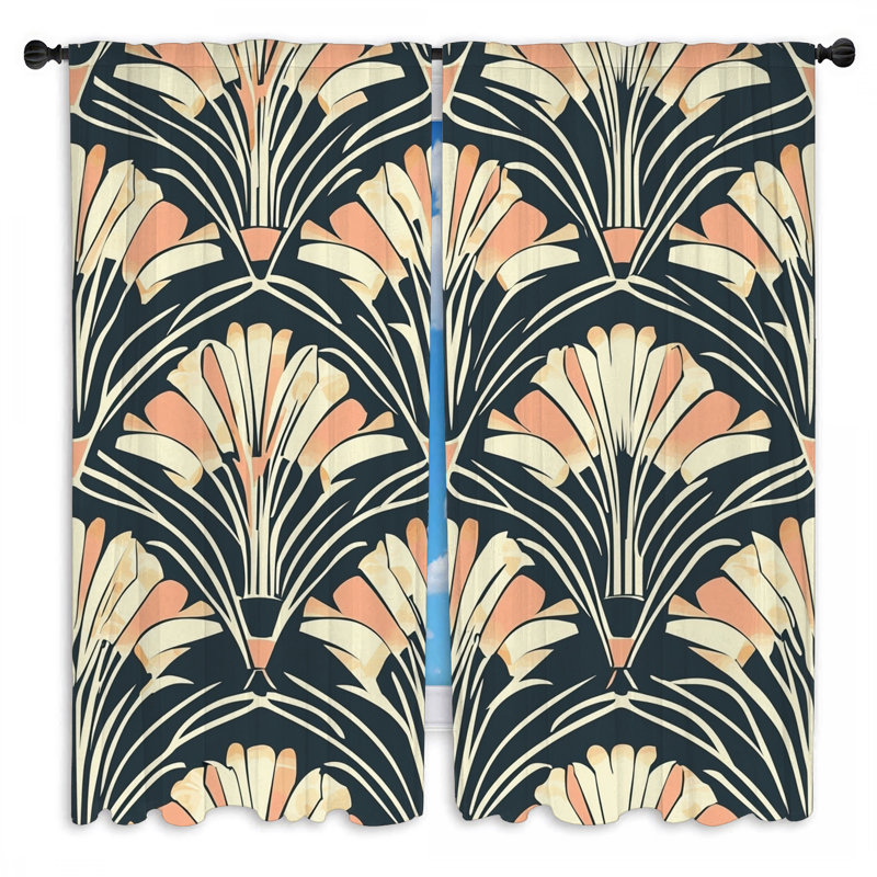 Fan Motif Window Curtains  Decorative Parisian Drapes, 20" W x 52" L, 2