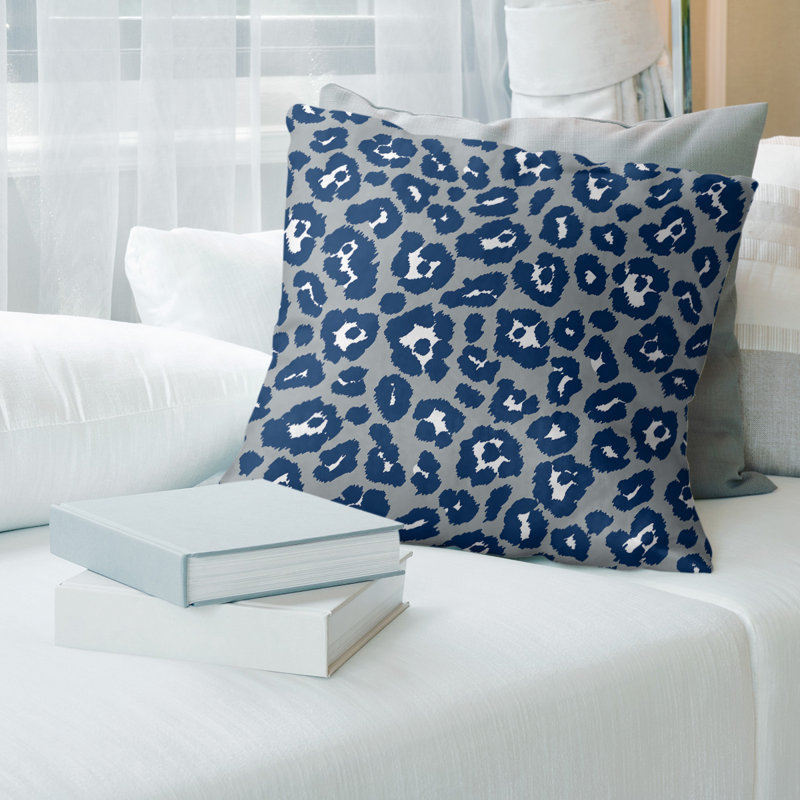 Housse de coussin carrée à imprimé léopard Indianapolis, Gris, 18" x 18", Polyester/ Bourre en polyester
