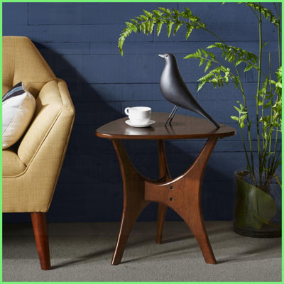 Table basse triangulaire en bois de pacane pour le salon, style Mid-Century avec assemblage facile