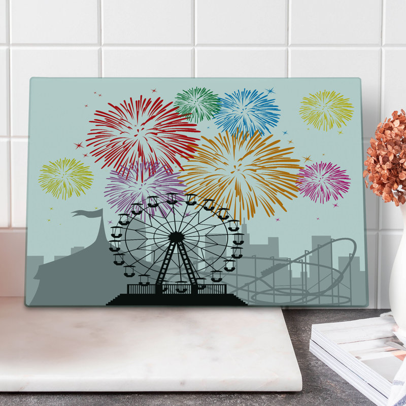 Ambesonne Ferris Wheel Cutting Board Large Size Fireworks Circus Fun Multicolor