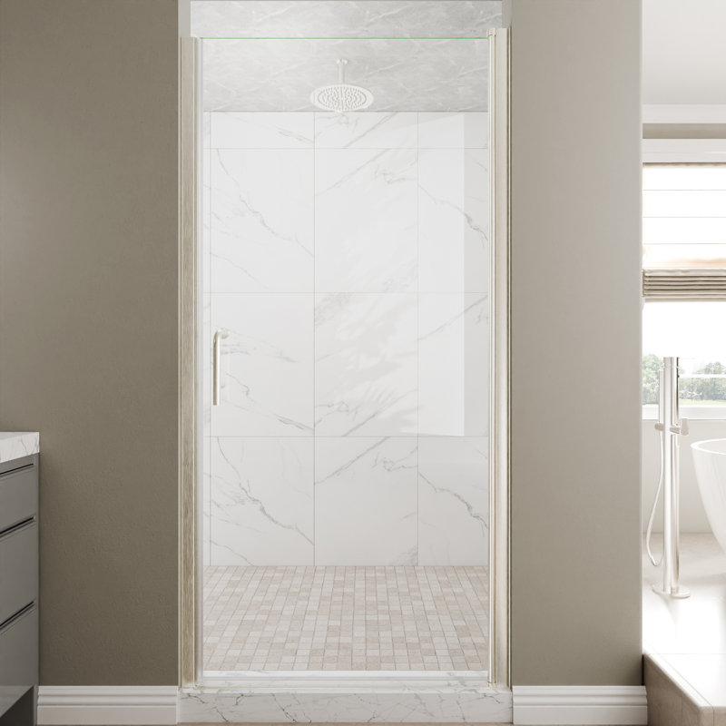 Porte de douche en verre pivotante sans cadre de 36-38 po x H 72 po avec verre certifié, Nickel brossé,  36"W x 72"H