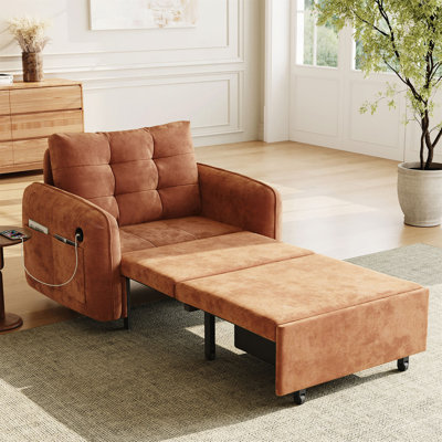 Fauteuil-lit convertible 3 en 1, méridienne escamotable extra longue de 80 pouces avec charge USB, poches de rangement et boîte
