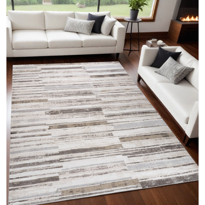 5' X 8' Beige and Brown Abstract Distressed Area Rug