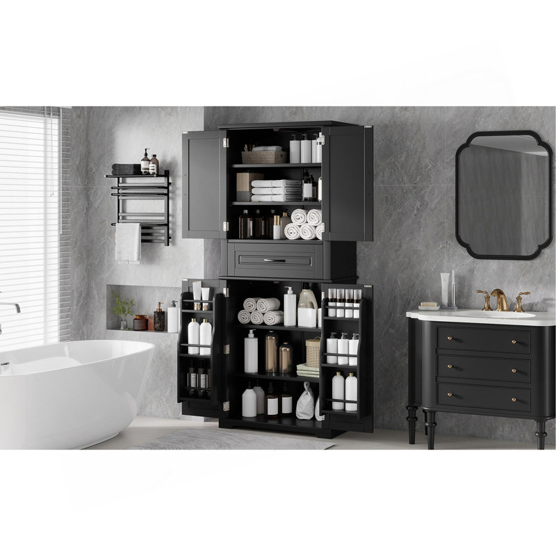 Armoire de rangement pour salle de bain avec espace de rangement multifonctionnel, tiroir avec glissières, tablette réglable