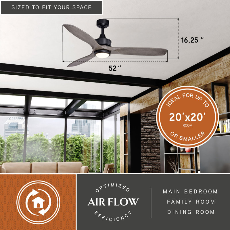 Black and Washed Gray 52'' Ceiling Fan with LED Light and Remote