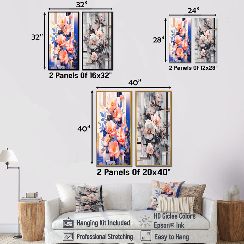 Ensemble de 2 pivoines Serene Charm, H 28 po x l 25 po, Toile tendue