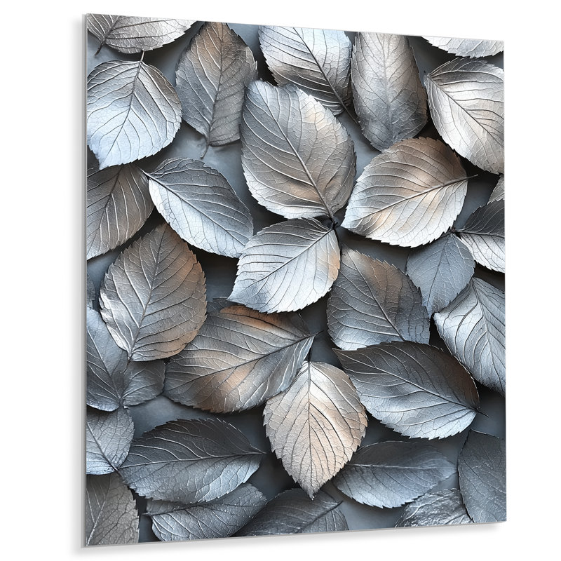 Cuivre, argent, étain, feuilles III - feuilles, art mural en métal pour le salon, H 20 po x l 12 po