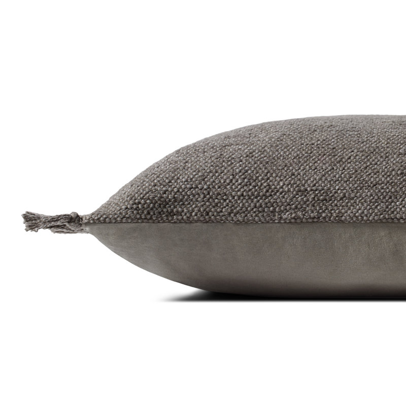 Gray Fringe Trimmed Cotton Blend 22'' Throw Pillow