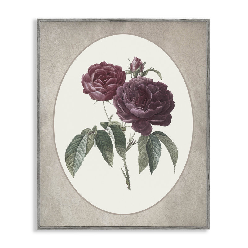Giclée encadrée de fleurs rétro dans un design ovale, lettré et doublé, H 30 po x l 24 po, Estampe numérique Farmhouse